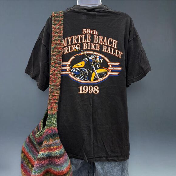 Vintage 1998 Myrtle Beach Bike Week T-Shirt Black Motorcycle Rally Tee USA - Picture 1 of 8